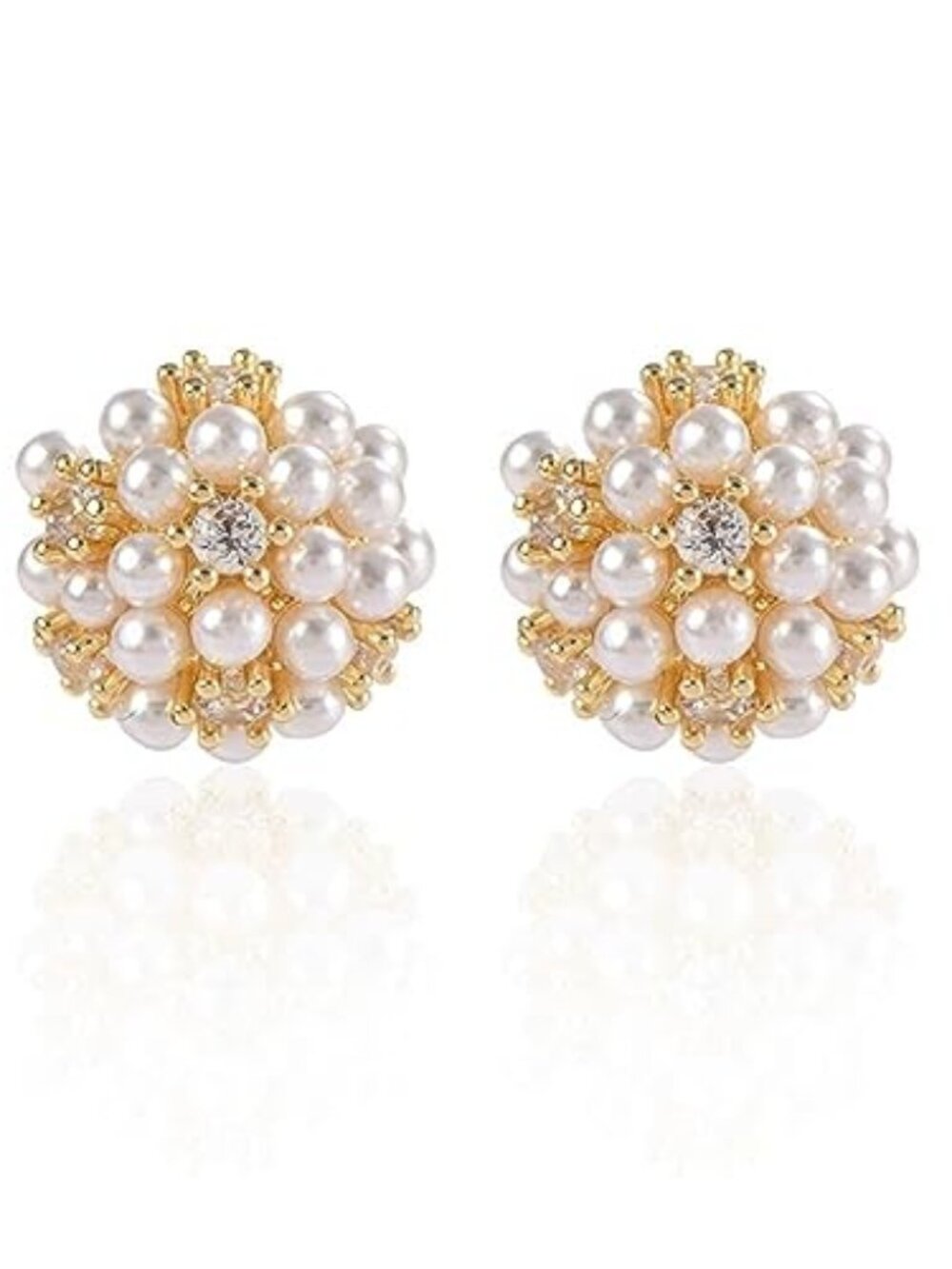Round Pearl Flower Stud‎ Earrings for Women